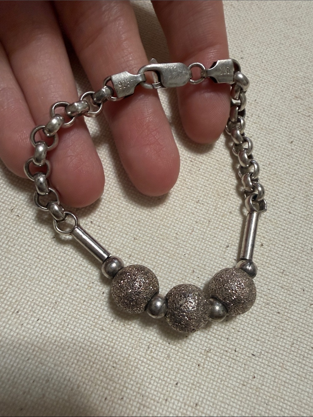 Sterling Silver 925 Textured Bead Bracelet 7’ inch - Picture 8 of 12